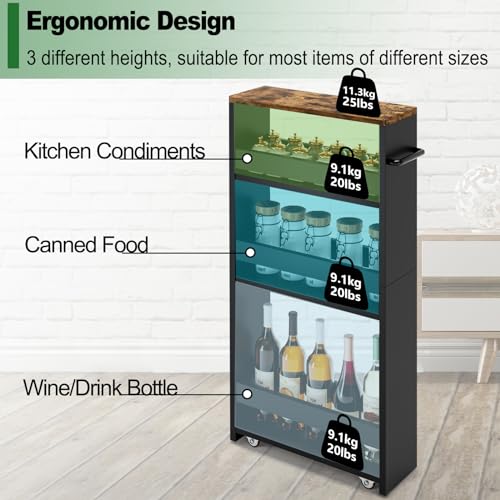 MARTY Rolling Storage Cart 4-Tier Black Kitchen Cart with Wheels, Slim Storage Cart with Handle Slide Out Utility Cart Shelving Unit Organizer Trolley for Laundry Narrow Places Bathroom Small Corner - color: Black, size: 5.51"D x 15.75"W x 31.5"H