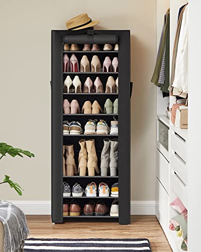 SONGMICS 10-Tier Shoe Rack, Shoe Storage Cabinet with Dustproof Cover, Free-Standing Shoe Storage Organizer for Closet, Entryway, Hold 27-35 Pairs of Shoes, for Sneakers, High Heels, Black URXJ10H - color: Black, size: 10 Tiers (22.8"W)