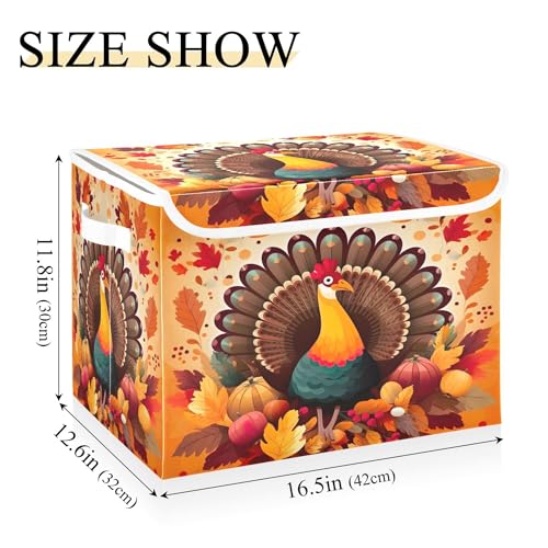 xigua Thanksgiving Turkey Storage Bins with Lids and Carrying Handle,Foldable Storage Boxes Organizer Containers Baskets Cube with Cover for Home Bedroom Closet Office - color: Thanksgiving Turkey
