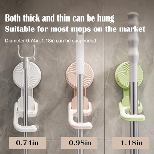 No-Drill Wall Mounted Suction Cup Broom, Mop, and organizer. Traceless suction that won't damage walls. Installs and removes in seconds. (A-White) - color: A-White