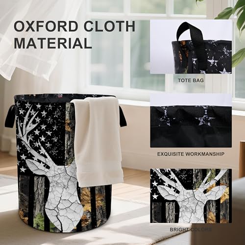 Hunting Camouflage Laundry Basket Foldable Oxford Cloth Tote Bag Laundry Hamper Clothes Storage Bucket Organizer For Bathroom/Laundry Storage/Bedroom 19.6x15.7 Inch - color: Forest Camouflage