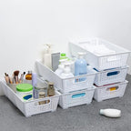 Tiawudi Stackable Woven Plastic Basket, Storage Bins for Cabinet, Closet, Shelf, Under Sink and Countertop, Pantry Organizer Bins, 6 Pack - color: White