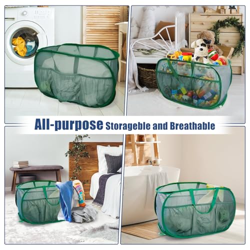Collapsible Laundry Baskets, Upgrade Pop Up Laundry Hamper with Convenient Bags, Foldable Laundry Basket Mesh Light Weight, Easy to Carry Clothes Hampers for Laundry, Dorm, Toys, Travel Green - color: Green