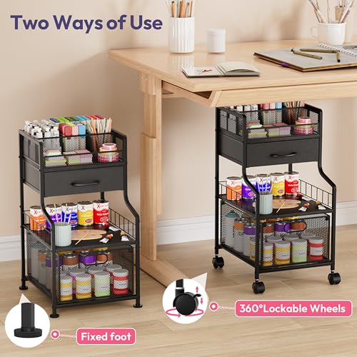 SWTYMIKI Rolling Under Desk Storage - Storage Cart with Drawers & DIY Divider - Art Cart Organizer on Wheels - Craft Rolling Utility Cart for Office, Craft Room & Studio Black - color: Black
