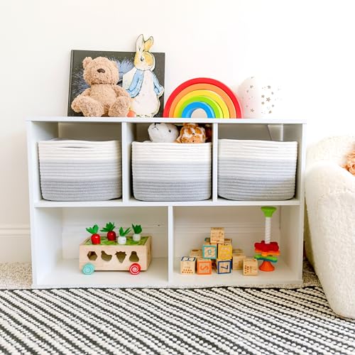 NaturalCozy Storage Cubes 9”x9”x7”Cotton Rope Woven Baskets for Organizing 3-Pack | 9 Inch Cube Storage Bin | Small Basket for Shelf Nursery, Pantry, Decorative Plant, Bathroom Closet, Toy Gift - color: 3-Tone Gray