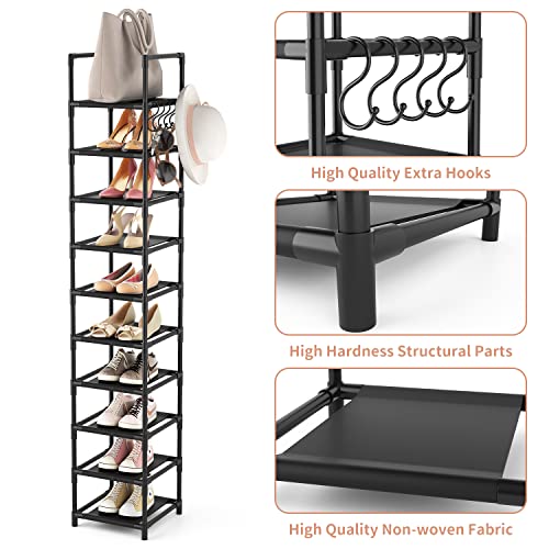 LANTEFUL Tall Narrow Shoe Rack for Entryway, 10-Tier Sturdy Metal Shoe Shelf Storage 10-15 Pairs of Shoes and Boots, Space Saving Corner Shoe Rack Organizer for Closet,Doorway,Garage,Living Room - color: Black, size: 10 tiers
