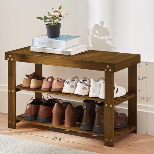 Pipishell Bamboo Shoe Rack Bench, 3 Tier Sturdy Shoe Bench, Storage Shoe Organizer, Holds up to 300lbs for Entryway Bedroom Living Room Balcony, Yellow Brown - color: Yellow Brown