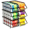 Stackable Soda Can Organizer Rack, Stacking Can Dispensers Refrigerator Organizer Bins Pop Soda Dispenser Canned For Fridge, Freezer, Kitchen, Cabinets (Black, 6)