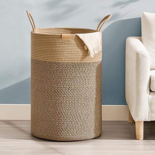 Nunsino Laundry Hamper 75L,Large Laundry Basket for Clothes,Decorative Storage Basket for Blankets,Cotton Rope Woven basket for bedroom,Dark Brown - color: Dark&Brown, size: 75L/19.8Gal