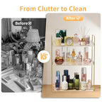 Bathroom Countertop Organizer, 3 Tier Acrylic Tray Vanity Counter Skincare Organizer Shelf, Kitchen Under Sink Standing Rack, Home Storage Holder for Lotion Makeup Cosmetics Perfume Spice, Gold | Vanity Counter, Kitchen Under Sink, Home Storage Holder, fo