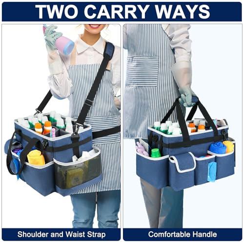 Cleaning Caddy Bag,Large Cleaning Supplies Organizer with Handle for Housekeepers, Blue - color: Blue, size: Large