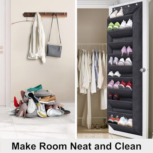 SLEEPING LAMB Over The Door Shoe Organizer for Closet with Large Deep Pockets, Narrow Shoe Rack for Door Hanging Boots Storage, Black - color: Black, size: 71''
