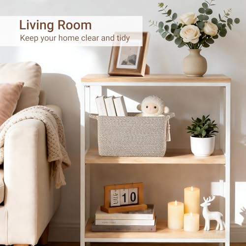 Mkono Woven Storage Basket, Cube Cotton Rope Basket for Shelves, Clothes, Toys, Towels, Books, Rectangle Bin with Handles for Organizing, Decorative Gift, 13'' x 10'' x 9'', Brown (1 Pack) - color: Brown