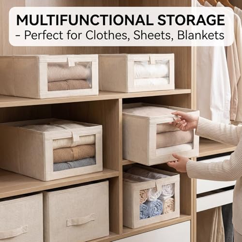 6 Pack Linen Closet Organizers and Storage, Foldable Closet Storage Bins with Clear Window, Fabric Closet Organizers for Shelves, Bedroom, Living Room - Organize Clothes, Jeans, Toys, Blankets