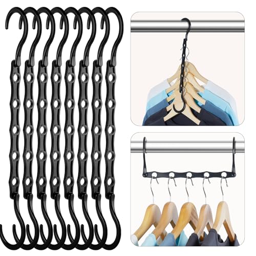 HOUSE DAY Space Saving Hangers, Black, 8 Pack, Collapsible Closet Organizer, Smart Hangers Plastic, Space Saver Hangers with 5 Holes, Sturdy Closet Organizers and Storage - color: Black, size: 8 Pack