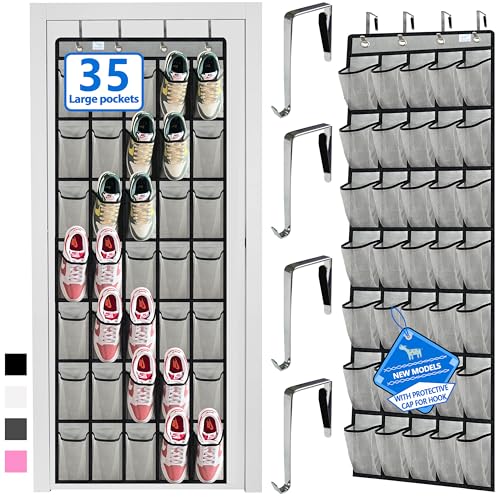over the door shoe organizer,2025 upgraded,shoe organizer,35 Huge pockets,over door shoe organizer,Store size 13 shoes,shoe organizer,Strong material,hooks Suitable for various doors,Grey/black - color: Grey/black, size: 71'' x 25.4''/Pack of 1