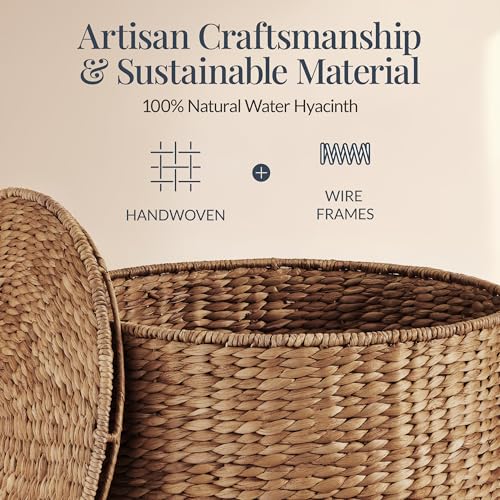 Best Choice Products Large Round Storage Ottoman W/Lid, Handwoven Water Hyacinth Footstool, Accent Stool, Side Table, Storage Container, Plant Stand For Living Room, Office, or Bedroom - Chestnut - color: Chestnut