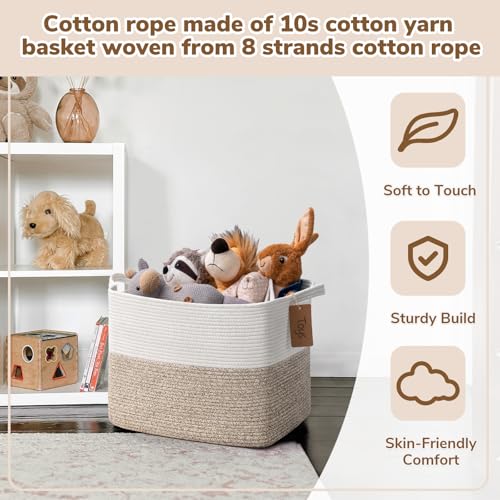 Goodpick Woven Storage Baskets for Organizing, Blanket Basket Living Room, Rope Baskets for Storage, Rectangle Toy Basket With Handles, Brown and White, 18 x 14 x 12 Inches - color: Light Brown, size: 18"L x 14"W x 12"H