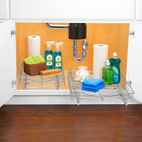 LYNK PROFESSIONAL® Pull Out Cabinet Organizer, 14" x 18" Slide Out Cabinet Organizer Pull Out Drawer – Pull Out Shelves for Kitchen Cabinets – Under Sink Organizers - Lifetime Ltd. Warranty, Chrome - color: Chrome, size: 14" W x 18" D