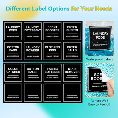 Laundry Pods Container & Dryer Sheet Holder, Laundry Room Organization and Storage Jars with Lids, Labels & Scoops for Powder Detergent Scent Booster, Black Lid - color: Black