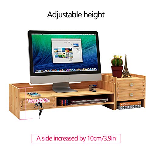 Monitor Stand Desk Organization with Storage Drawer, Adjustable Desktop Storage Organizer Multifunction Storage Shelf Desk Organization Computer Stand for Computer, Printer for Home Office