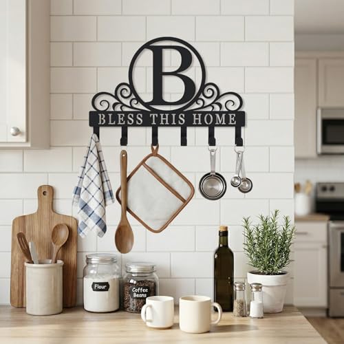 Metal Letter B Key Holder for Wall, Decorative Metal Key Holder Wall Mount, Key Hooks Coat Rack Monogram Wall Decor, Perfect for Bathroom, Living Room, Kitchen, Anniversary Housewarming Gift - style: B