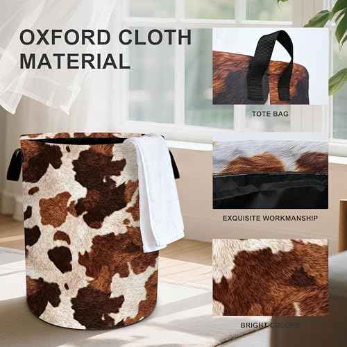 Cow Fur Print Laundry Basket Storage Bin Foldable Laundry Hamper Clothes Storage Bucket Organizer 19.6x15.7 Inch For Laundry Room/Bedroom/Bathroom - color: Cow Fur Print