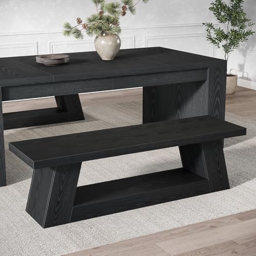 Tribesigns 63" Wooden Entryway Bench with Storage Shelf, Rustic Extra Long Bench, 2-Tier Narrow Hallway Seating Bench for Living Room, Bedroom, Kitchen(Black) - color: Black