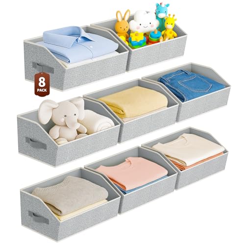 Homsorout Large Closet Organizers and Storage Bins - 8 Pack Trapezoid Storage Baskets for Shelves, Foldable Fabric Baskets with Handles Ideal for Closet, Basket, Wardrobe and Shelf Storage, Light Grey - color: Light Grey, size: 8 Pack