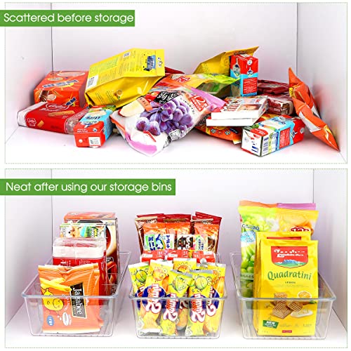 ZIZOTI Snack Organizer for Pantry Shelf, 4 Pack Clear Plastic Pantry Storage Bins with 3 Dividers for Snacks, Spices, Chips Food Organizer, Stackable Pantry Organizers for Kitchen, Fridge, Cabinet - color: 4 Pack
