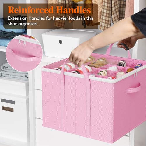 Lifewit 4 Pack Shoe Storage Organizer for Closet, Large Shoe Box Storage Containers with Clear Cover, Foldable Storage Bins Fit for Boots Fits 48-64 Pairs (Each 12-16 Pairs) Pink - color: Pink