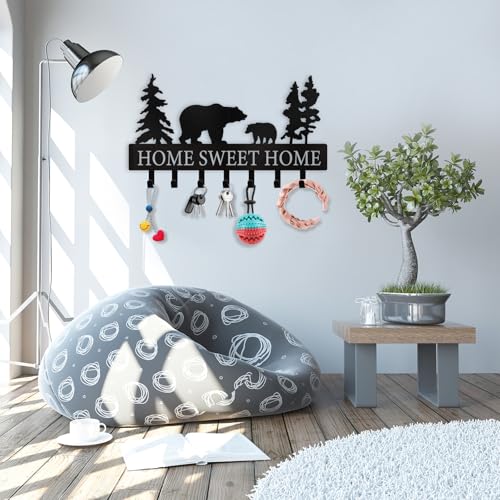 Personalized Key Holder for Wall - Metal Bear Key Rack Wall Mounted with Hooks - Key Holder Hooks Organizer Coat Rack - Animal Theme Hooks Sweet Home Decor for Storage, Hallway, Bedroom, Office - color: 04 Bear
