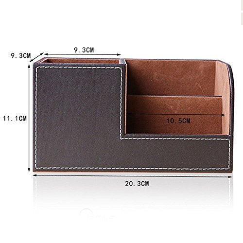 KINGFOM Desk Organizer Office Supplies Caddy Pu Leather Multi-function Storage Box Pen/Pencil,Cell phone, Business Name Cards Remote Control Holder Brown - color: S-Brown