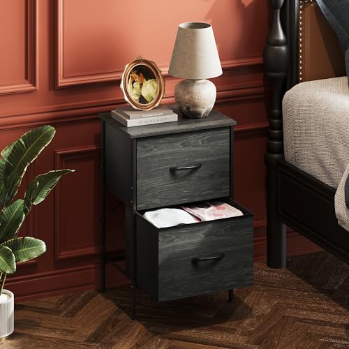 WLIVE Black Night Stand Set of 2, Small Dresser with 2 Drawers & Wooden Top, Nightstand with Fabric Bins, Bedside Table End Table for Bedroom, Closet, Entryway, College Dorm, Charcoal Black - color: Charcoal Black (Set of 2), size: 11.8"D x 15.7"W x 24.9"