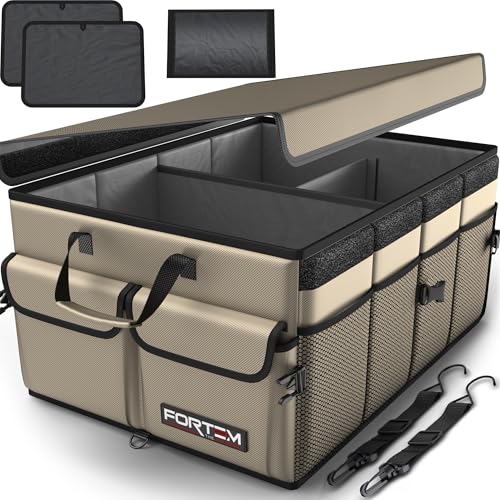 FORTEM Trunk Organizer For SUV Car Trunk Organizer, Foldable Storage, Car Accessories for Women Men, Collapsible Bag, Perfect Christmas Gifts, 600D Oxford, Non Slip Bottom, Straps, Soft Cover (65L) - color: Beige, size: Large (65L)
