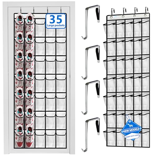 over the door shoe organizer,2025 upgraded,over the door shoe organizer,35 Huge clear pockets,over door shoe organizer,Store size 13 shoes,Strong material,hooks Suitable for various doors,White - color: White-clear pockets, size: 71'' x 25.4''/Pack of 1