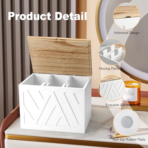 Tampon Holder for Bathroom, Feminine Product Organizer, Pad Organize Case with Lid, Shark Week Wooden Tampon Storage Decor, Lady Girl Stuff Box for Toilet Bathroom Accessories- White - color: White