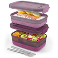 Ello 2-Pack Lunch Stack Plastic Food Storage Container Bento Box with Airtight, Leak-Proof Locking Plastic Lids and Silicone Base, BPA-Free, Freezer, Microwave, and Dishwasher Safe, Raspberry - color: Raspberry