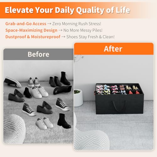 Aokeyee 2 Pack Shoe Organizer for Closet, Large Shoe Storage Box Fits up to 48 Pairs, Space Saving Foldable Shoes Organizer Bin w/Clear Cover and 4 Reinforced Handles, Black - color: Black, size: Fits up to 48 Pairs