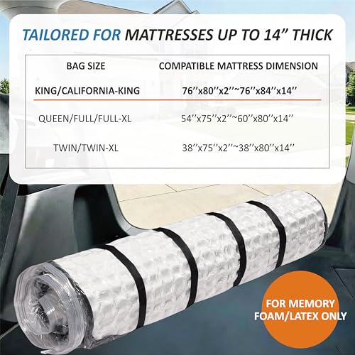 Storage Logic Foam Mattress Vacuum Bag with 4 Adjustable Packing Straps for Moving, Storage, Shipping, Vacuum Seal Mattress Bag with Packaging Straps (King/Cal-King) - size: King/California King