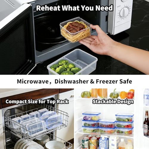 KIGI Meal Prep Containers for Adult Lunch & Snacks, Leak-Proof, BPA-free Plastic, Removable Divided Inserts, Airtight lids, 3 Compartment Food Storage, Microwave Safe, Bento Box, 4.7 Cup, 12 Piece Set - size: 4.7 cup (12-Piece)