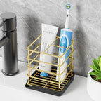 Toothbrush Holders for Bathrooms, Stainless Steel Toothbrush Holder Kids Electric 3 Slots Tooth Brushing Holder Stand and Toothpaste Holder for Bathroom Accessories Organizer with Tray, Gold - size: Gold