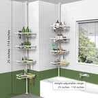 KEGII Shower Corner Caddy Tension Pole, Rustproof Corner Bathroom Organizer, No Drilling Bathtub Shelf for Inside Shower, Waterproof Bathroom Tub Organizer, Fits 25-114.2 Inch Height, Cream White - style: Tension Caddy - Cream White