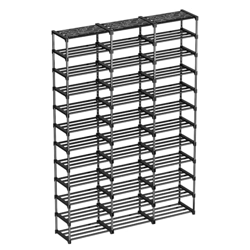Mavivegue 3 Row 12 Tiers Shoe Rack, Large Storage Space, Metal Shoe Rack Organizer for Entryway, Closet, Bedroom, Garage,Black - color: Black, size: 3 Row 12 Tier