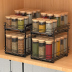 BOIVSHI 2-Tier Spice Rack, Pull Out Spice Racks Organizer for Cabinet, Height Adjustable Heavy Duty Metal Basket for Inside Cabinets & Pantry Closet (7.5''Wx10.5''Dx9.5''H) - size: 2 Tier,7.5''Wx10.5''Dx9.5''H