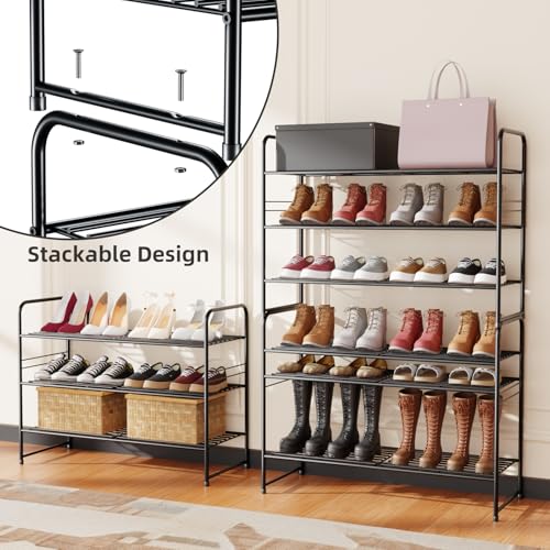 SUFAUY 3-Tier Shoe Rack, Closet Metal 33" Wide Shoe Rack Organizer Heavy Duty, Stackable, Black - color: Black, size: 3 Tier