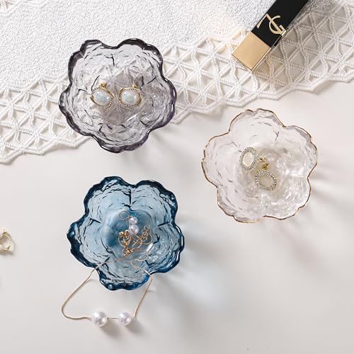 Binoster Blue Flower Glass Ring Dish Jewelry Tray Ring Holder Dish Cute Room Decor Vanity Organizer for Nightstand or Bathroom Aesthetic Trinket Dish Gift for Wife Mom Daughter - color: Deep Blue