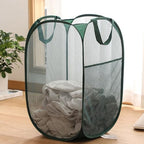 Pop Up Laundry Basket, Collapsible Mesh Laundry Hamper, Vertical Popup Hamper for Laundry, Spacing Saving Storage Basket for Bedroom, Hotel, Cruise, Green - color: Green