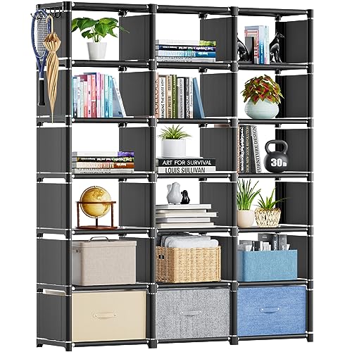 Mavivegue Book Shelf, 18 Cube Storage Organizer, DIY Bookcase, Metal Cube Bookshelf, Cubbies Closet Storage Organizer Shelves for Bedroom,Living Room,Home,Office - color: Black, size: 18-Grid