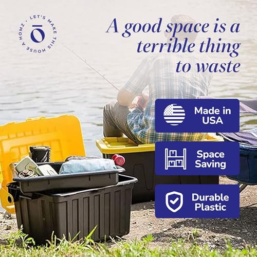 HOMZ 2-Pack Durabilt, Heavy Duty Plastic Storage Bins with Lids, 27 Gallon, Black/Yellow - Stackable Container Boxes for Home, Attic, and Garage Organization - color: Black Base/Yellow Lid, size: 27 Gallon (Pack of 2)